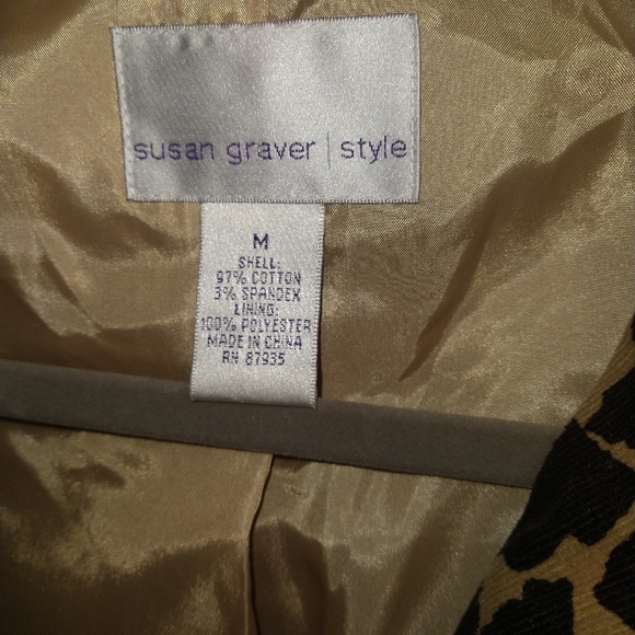 Susan Graver leopard print jacket velour blazer fully lined with shoulder pads - Picture 3 of 5
